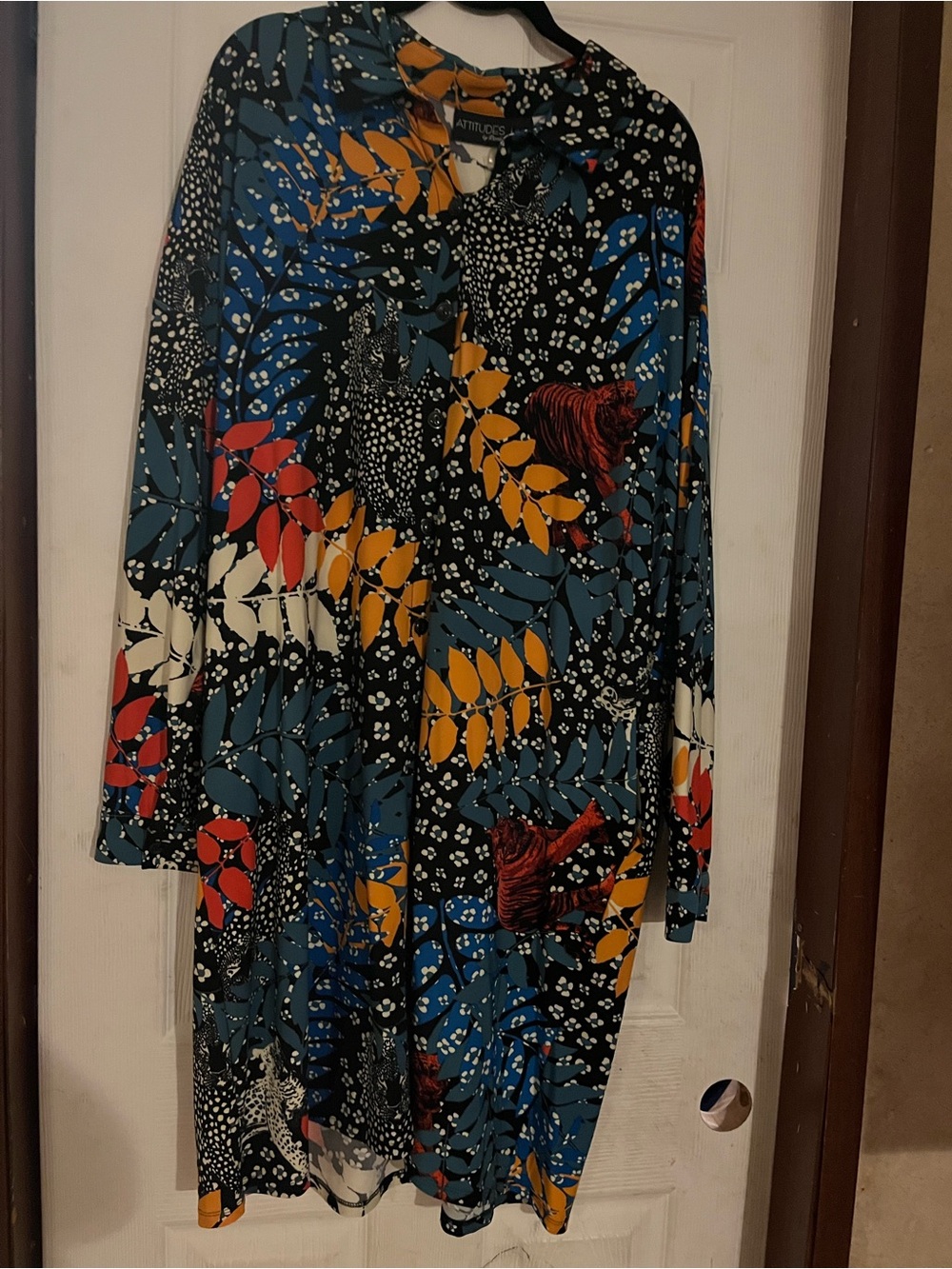 NWT Attitudes by Renee Como Jersey Jungle Print Button Front Tunic XL